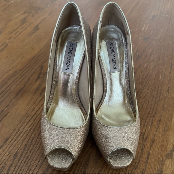 Steve Madden Platform P-Karo Gold Glitter Peep Toe Heels Women’s size 7.5 - Picture 4 of 12